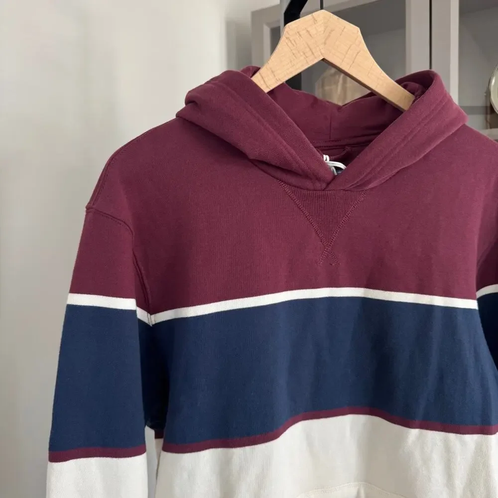 Marine Layer Relaxed Cloud 9 Fleece Burgundy Navy Hoodie Small NEW Color Block